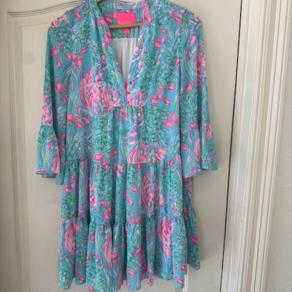 Lilly Pulitzer Gabriel Dress, Amalfi Blue Best Fishes, Size 00 - Picture 2 of 12